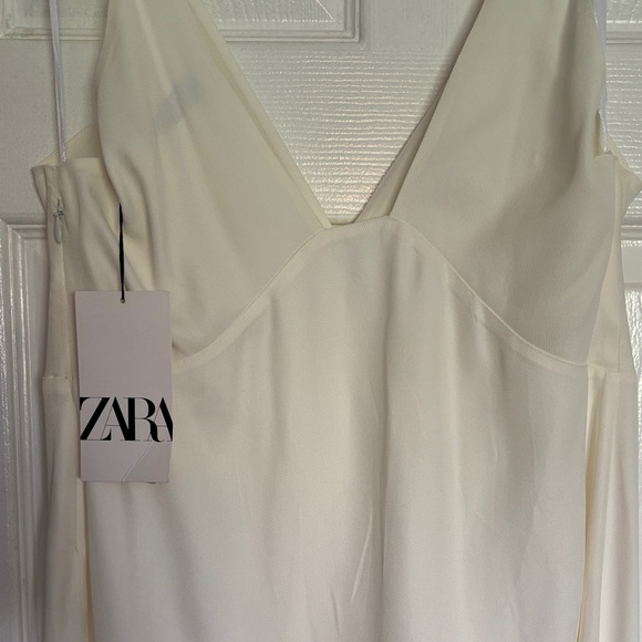 Zara Cream V-Neck Slip Dress with Thin Straps - Picture 2 of 4